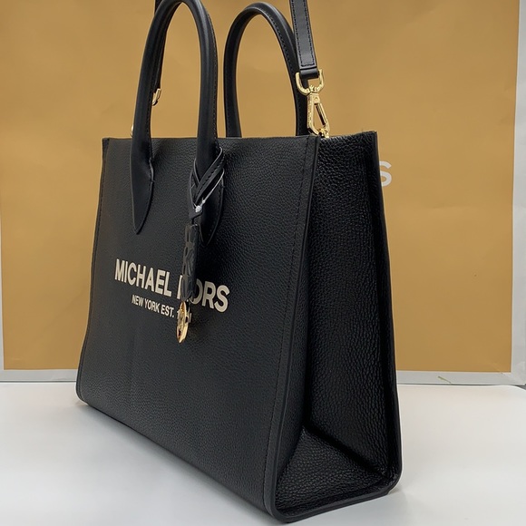 MICHAEL KORS 
Mirella Medium Pebbled Leather Tote Bag BLACK COLOR - Picture 9 of 15